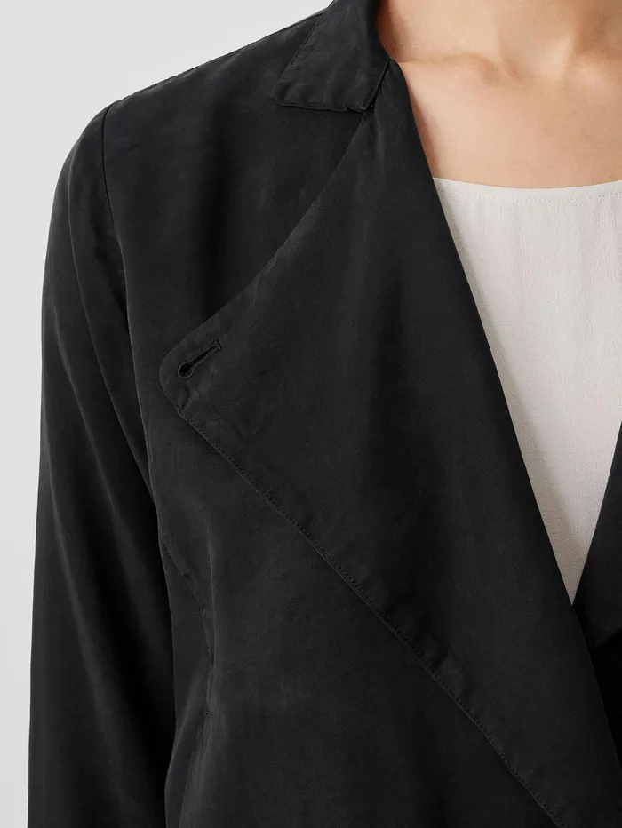 Women Eileen Fisher Jackets Coats and Vests Sandwashed Twill Stand Collar Jacket Black