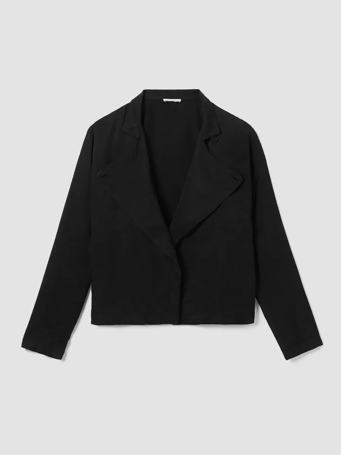 Women Eileen Fisher Jackets Coats and Vests Sandwashed Twill Stand Collar Jacket Black