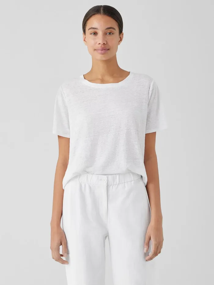 Women Eileen Fisher Petite Organic Linen Jersey Crew Neck Tee White
