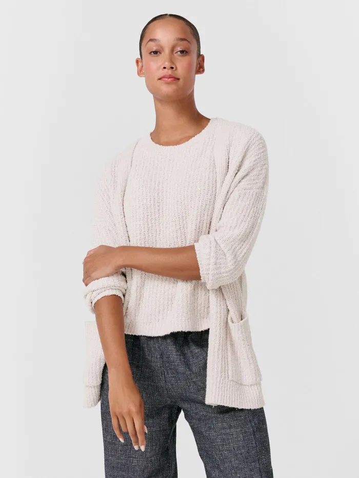 Women Eileen Fisher Sweaters and Cardigans Cotton Fluff Cardigan Bone