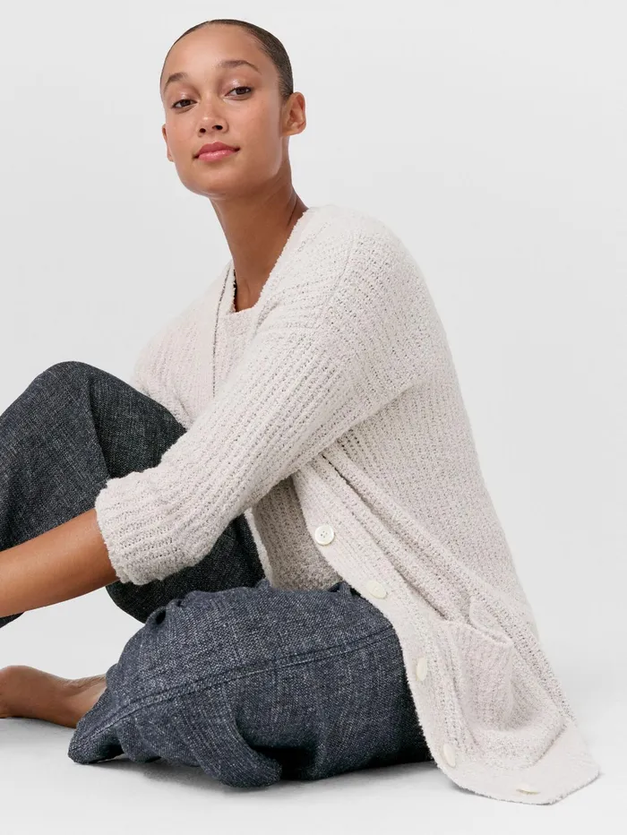 Women Eileen Fisher Sweaters and Cardigans Cotton Fluff Cardigan Bone