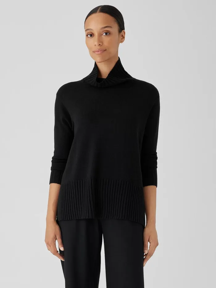 Women Eileen Fisher Sweaters and Cardigans Merino Jersey Turtleneck In Regenerative Wool Black