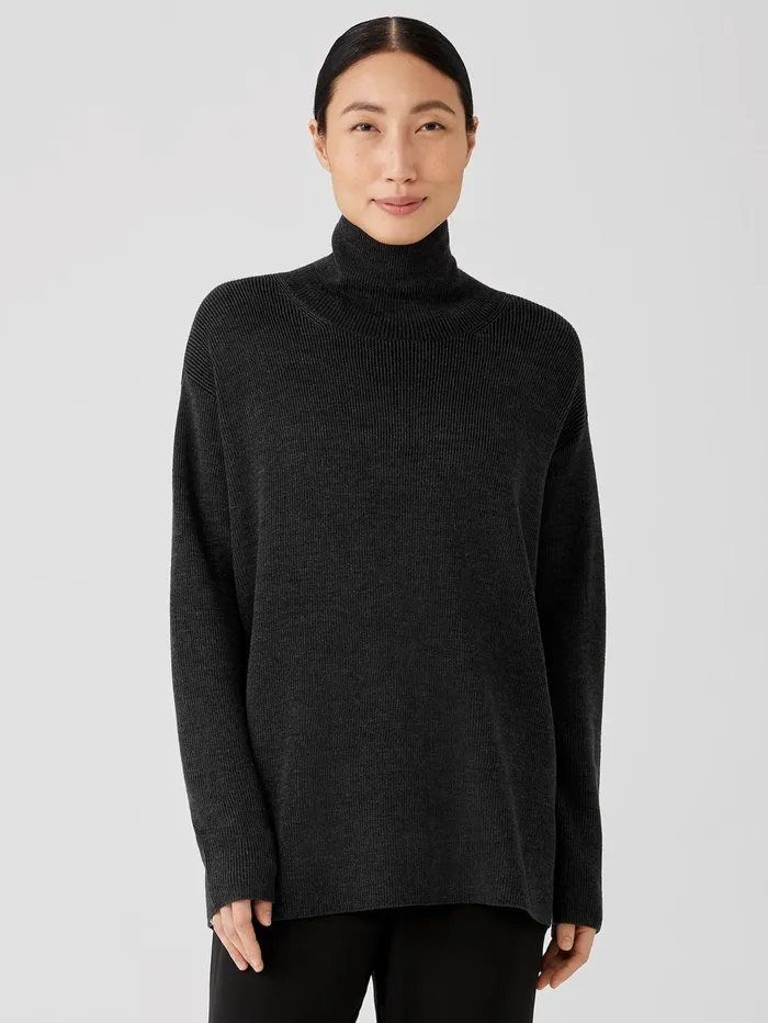 Women Eileen Fisher Sweaters and Cardigans Merino Turtleneck Top Charcoal
