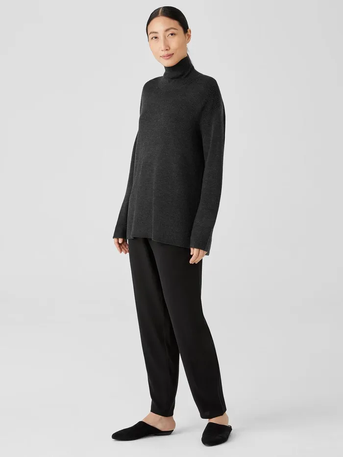 Women Eileen Fisher Sweaters and Cardigans Merino Turtleneck Top Charcoal