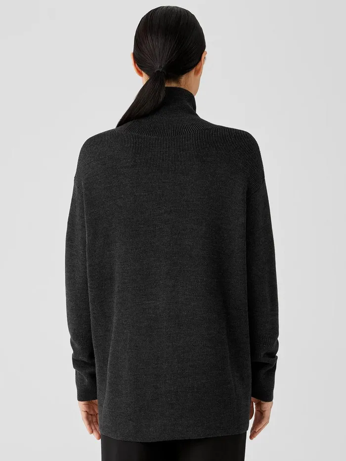 Women Eileen Fisher Sweaters and Cardigans Merino Turtleneck Top Charcoal