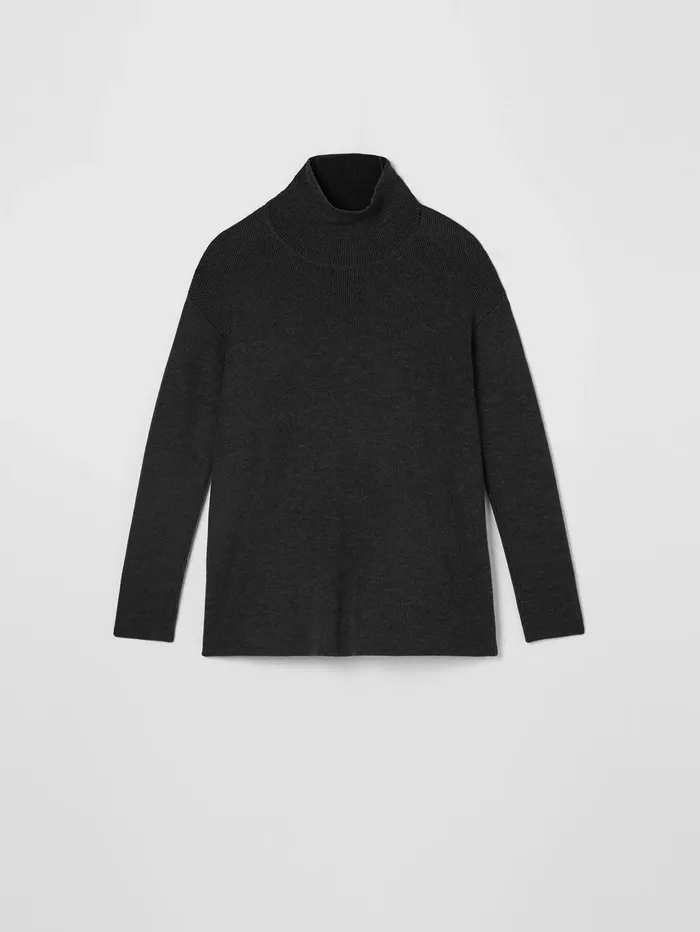 Women Eileen Fisher Sweaters and Cardigans Merino Turtleneck Top Charcoal
