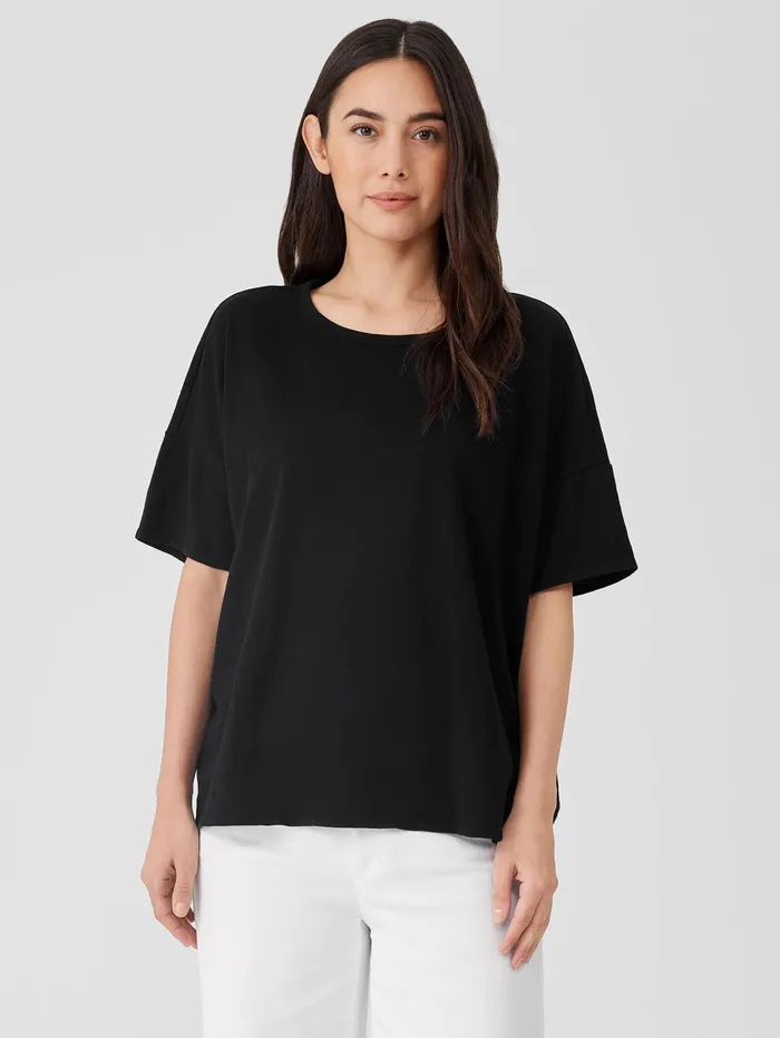 Women Eileen Fisher Tops and Tees Organic Cotton Slub Crew Neck Tee Black