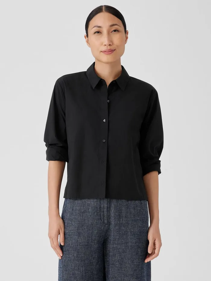 Women Eileen Fisher Tops and Tees Washed Organic Cotton Poplin Classic Collar Shirt Black Women Eileen Fisher Tops and Tees Washed Organic Cotton Poplin Classic Collar Shirt Black