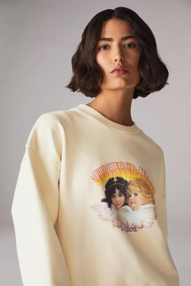 Women Fiorucci Sweatshirts and Hoodies Angels Jeans Logo Sweatshirt Cream Women Fiorucci Sweatshirts and Hoodies Angels Jeans Logo Sweatshirt Cream