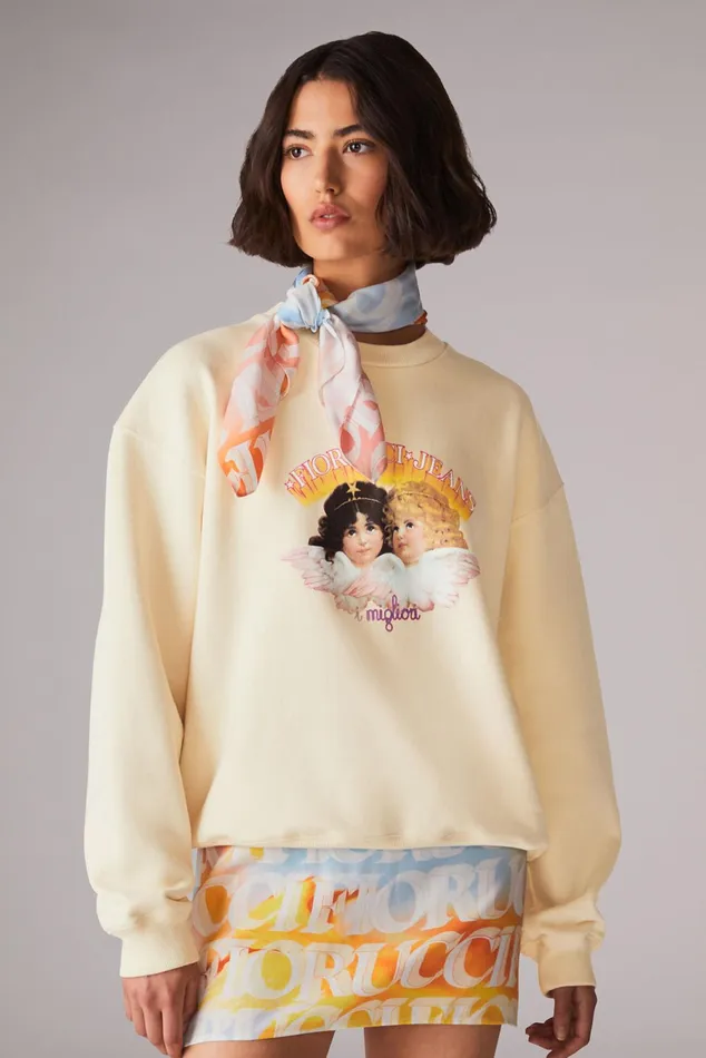 Women Fiorucci Sweatshirts and Hoodies Angels Jeans Logo Sweatshirt Cream Women Fiorucci Sweatshirts and Hoodies Angels Jeans Logo Sweatshirt Cream