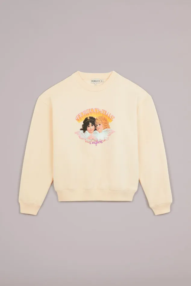 Women Fiorucci Sweatshirts and Hoodies Angels Jeans Logo Sweatshirt Cream Women Fiorucci Sweatshirts and Hoodies Angels Jeans Logo Sweatshirt Cream