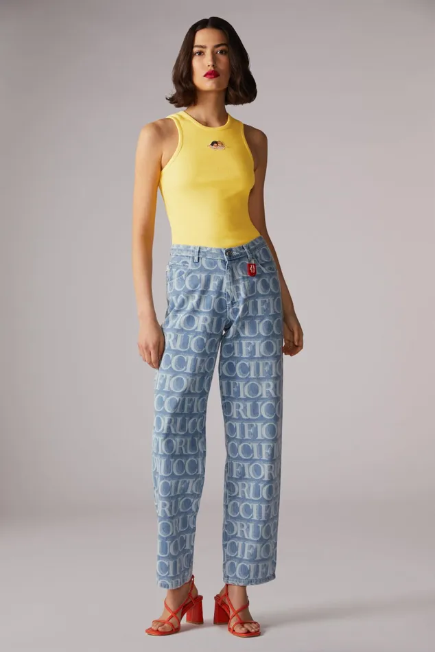 Women Fiorucci TShirts and Tops Icon Angels Ribbed Vest Yellow