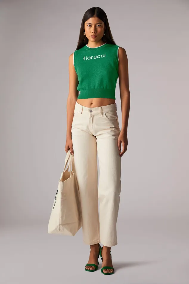 Women Fiorucci TShirts and Tops Logo Crop Knit Vest Green