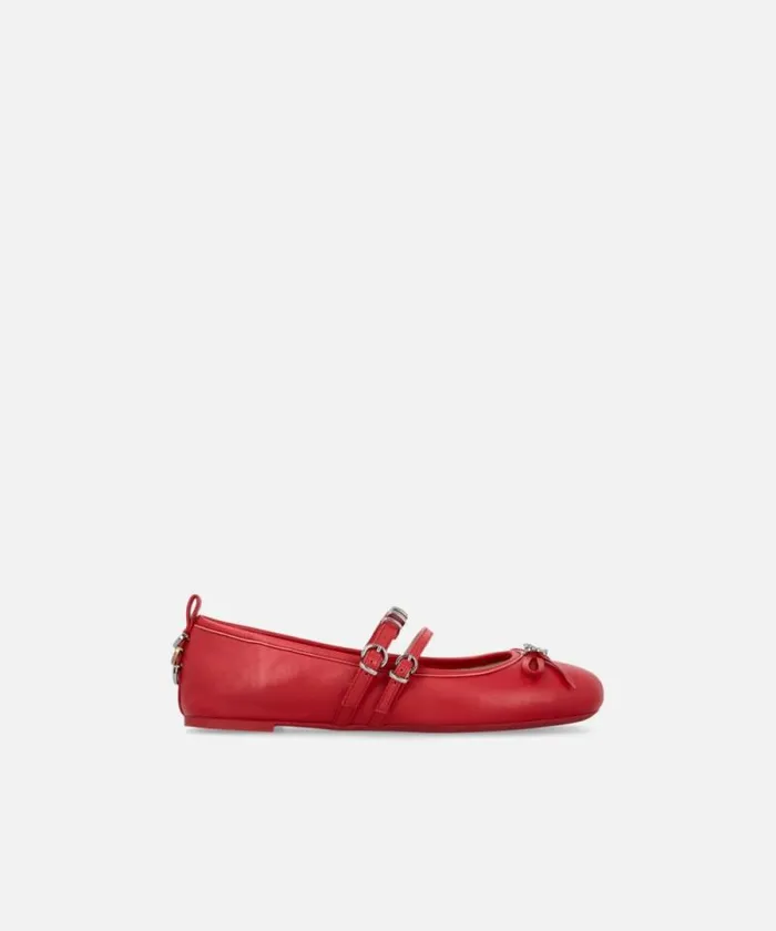 Women Flats Pinko Nappa Leather Ballet Flats With Straps And Bow Red