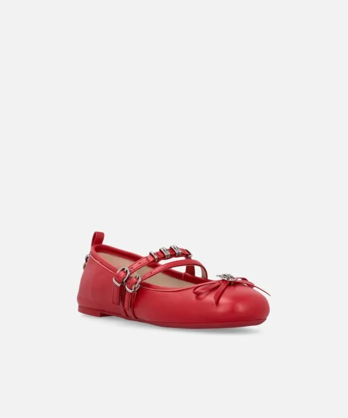 Women Flats Pinko Nappa Leather Ballet Flats With Straps And Bow Red Women Flats Pinko Nappa Leather Ballet Flats With Straps And Bow Red