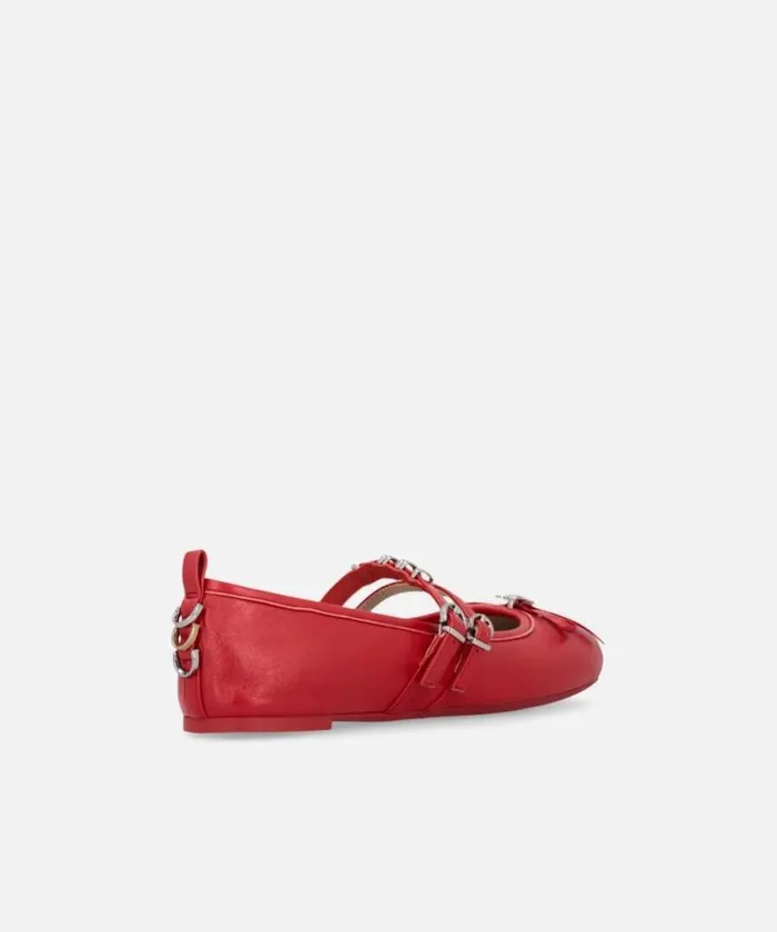 Women Flats Pinko Nappa Leather Ballet Flats With Straps And Bow Red Women Flats Pinko Nappa Leather Ballet Flats With Straps And Bow Red