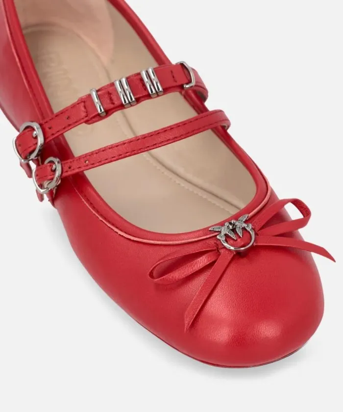 Women Flats Pinko Nappa Leather Ballet Flats With Straps And Bow Red Women Flats Pinko Nappa Leather Ballet Flats With Straps And Bow Red