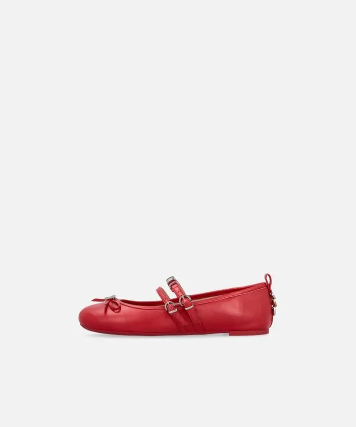 Women Flats Pinko Nappa Leather Ballet Flats With Straps And Bow Red Women Flats Pinko Nappa Leather Ballet Flats With Straps And Bow Red