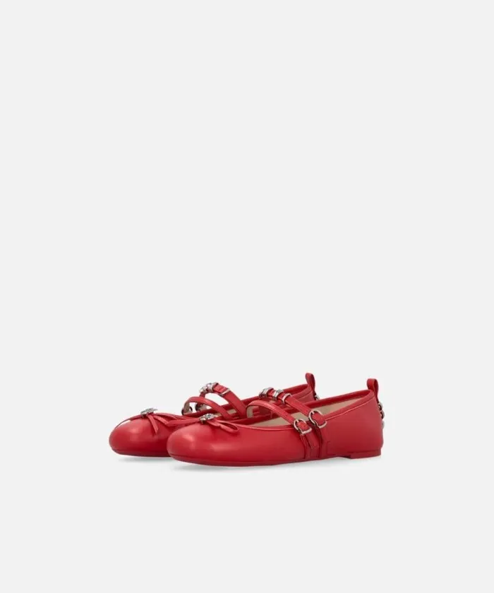 Women Flats Pinko Nappa Leather Ballet Flats With Straps And Bow Red Women Flats Pinko Nappa Leather Ballet Flats With Straps And Bow Red