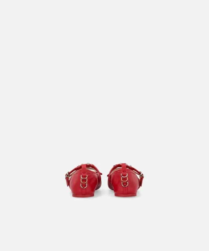Women Flats Pinko Nappa Leather Ballet Flats With Straps And Bow Red Women Flats Pinko Nappa Leather Ballet Flats With Straps And Bow Red