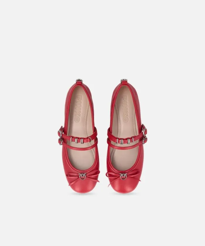 Women Flats Pinko Nappa Leather Ballet Flats With Straps And Bow Red Women Flats Pinko Nappa Leather Ballet Flats With Straps And Bow Red