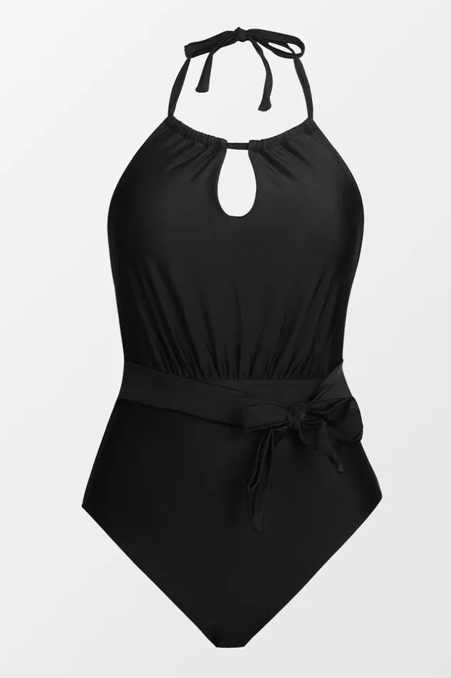 Women Halter and Lace Up Swimsuits Cupshe Charmed Romance Keyhole One Piece Swimsuit Black