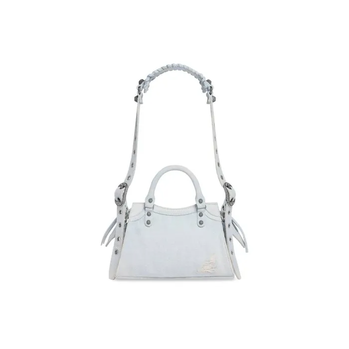 Women Handbags Balenciaga Neo Cagole Xs Handbag Denim With Rhinestones In Light Blue