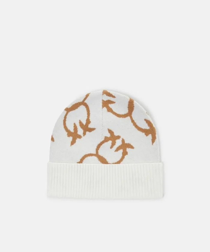 Women Hats Pinko Monogram Jacquard Beanie Creambeige