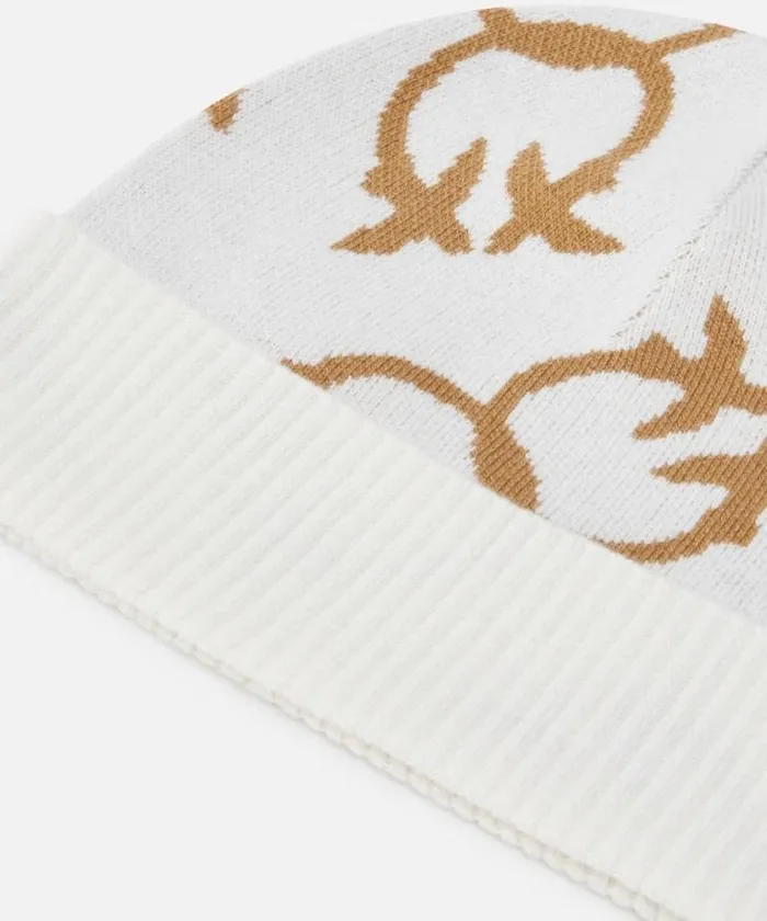 Women Hats Pinko Monogram Jacquard Beanie Creambeige Women Hats Pinko Monogram Jacquard Beanie Creambeige