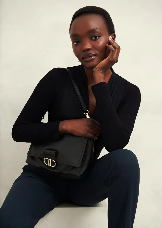 Women HOBBS Bags Lana Leather Shoulder Bag Black