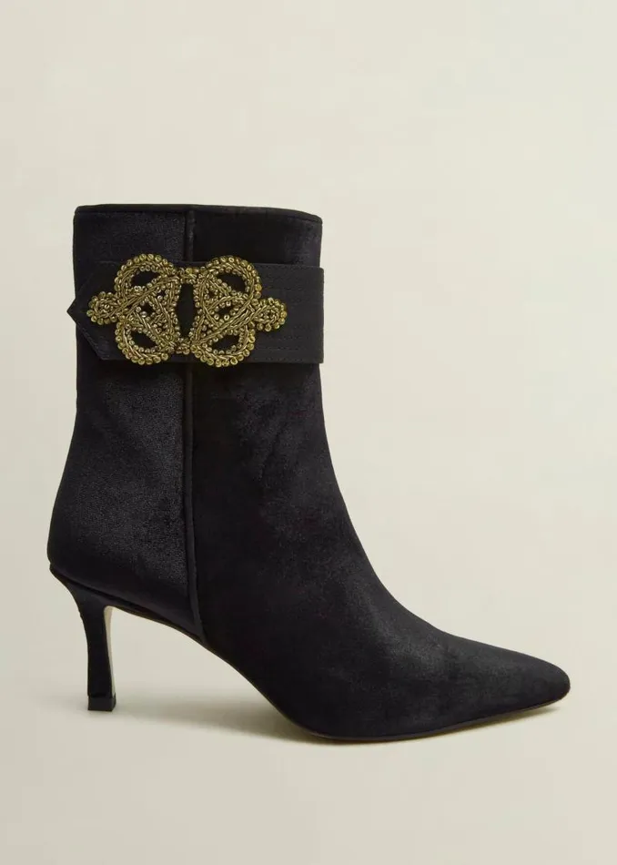Women HOBBS Boots Keston Embellished Velvet Ankle Boots Black