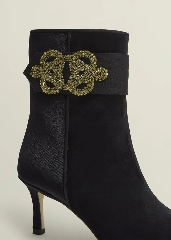 Women HOBBS Boots Keston Embellished Velvet Ankle Boots Black