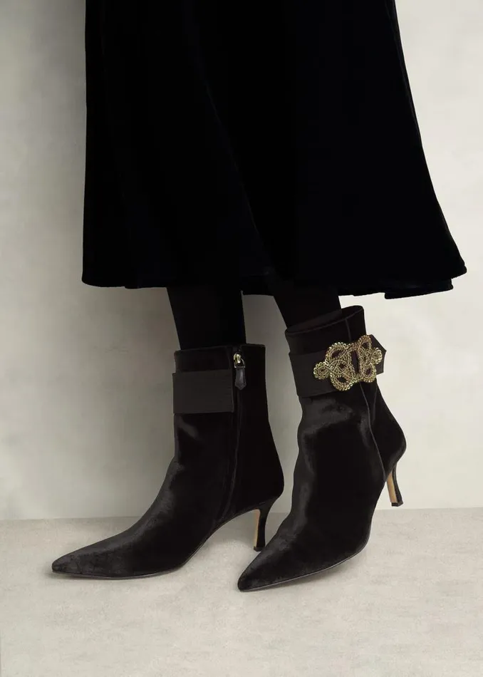 Women HOBBS Boots Keston Embellished Velvet Ankle Boots Black