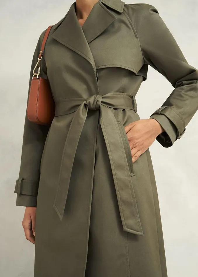 Women HOBBS Coats and Jackets Rhian Shower Resistant Trench Coat Olive Green