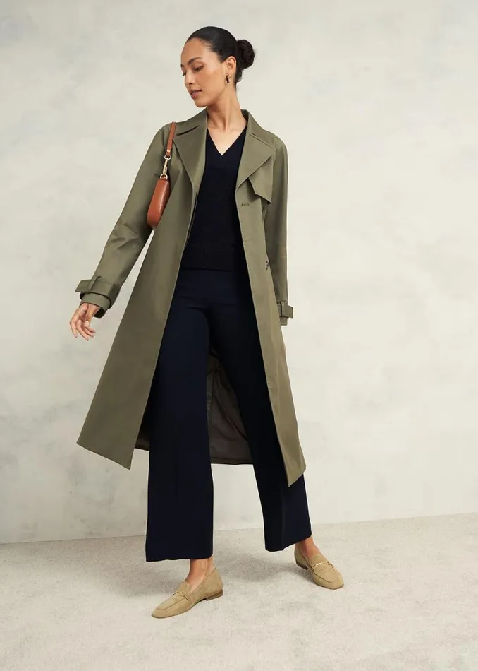 Women HOBBS Coats and Jackets Rhian Shower Resistant Trench Coat Olive Green