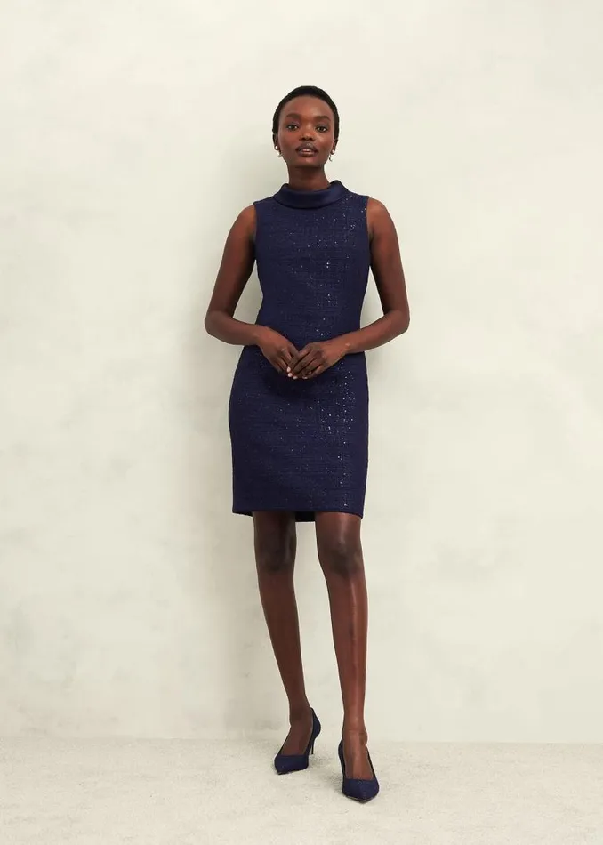 Women HOBBS Dresses and Jumpsuits Prisha Sequin Tweed Dress Midnight Navy