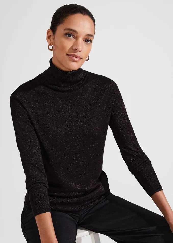 Women HOBBS Jumpers and Cardigans Olive Sparkle Roll Neck Jumper Black Red