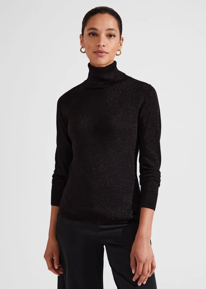 Women HOBBS Jumpers and Cardigans Olive Sparkle Roll Neck Jumper Black Red