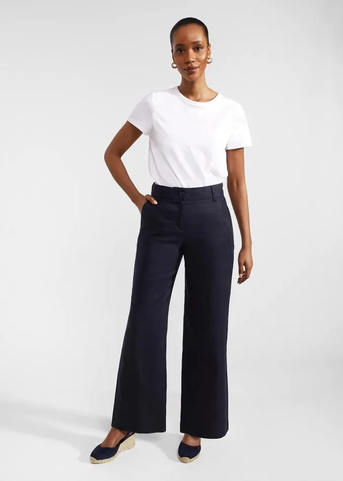 Women HOBBS Trousers Lynn Linen Trousers Navy