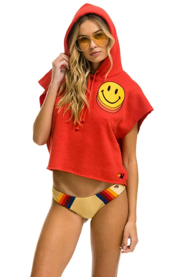 Women Hoodies Aviator Nation Smiley Sunset Sleeveless Relaxed Cropped Pullover Hoodie 8211 Red Women Hoodies Aviator Nation Smiley Sunset Sleeveless Relaxed Cropped Pullover Hoodie 8211 Red