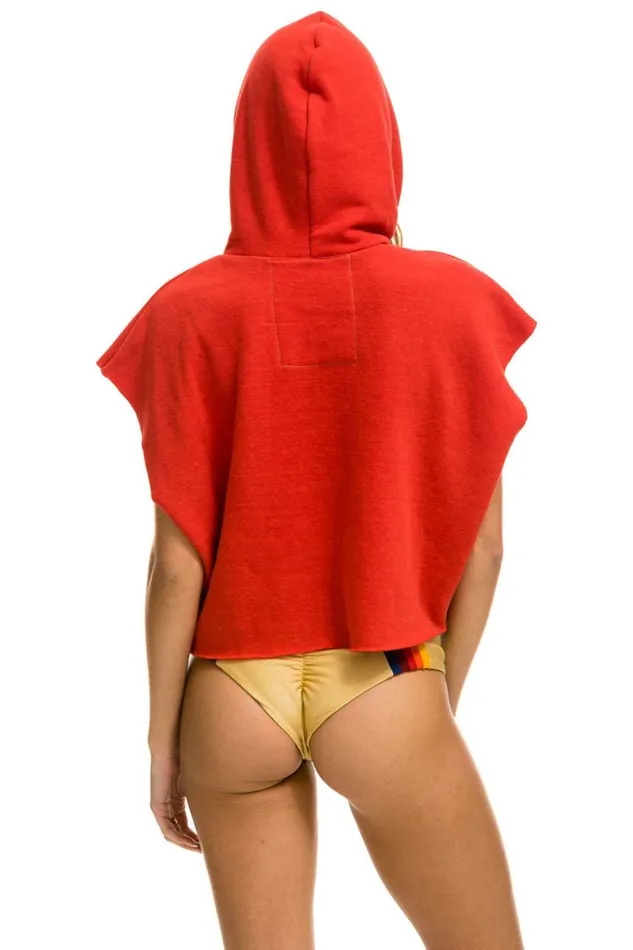Women Hoodies Aviator Nation Smiley Sunset Sleeveless Relaxed Cropped Pullover Hoodie 8211 Red