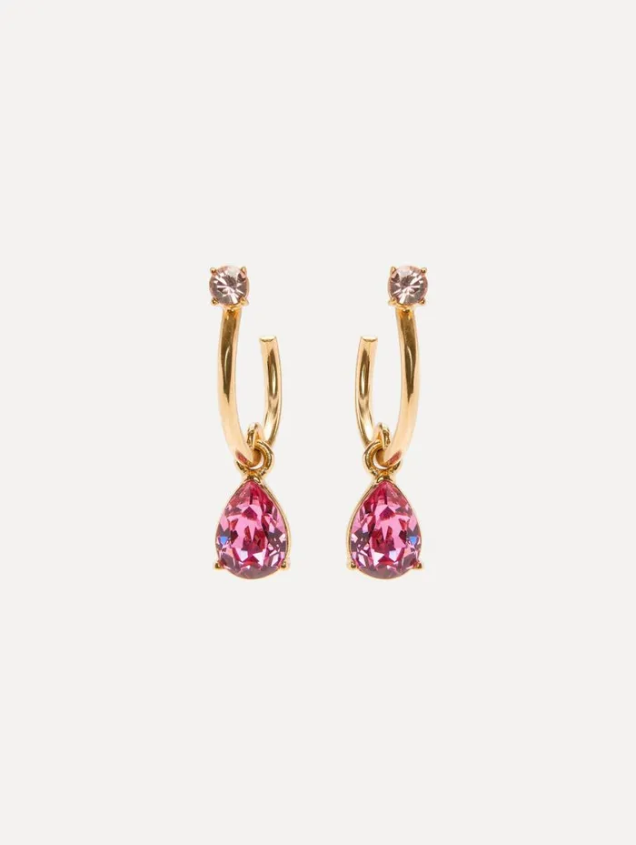Women Hoop and Pear Drop Earrings Rose Oscar De La Renta Earrings