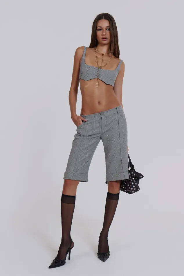 Women Hounds Tooth Super Crop Waistcoat Bralet Top Jaded London Crop Tops