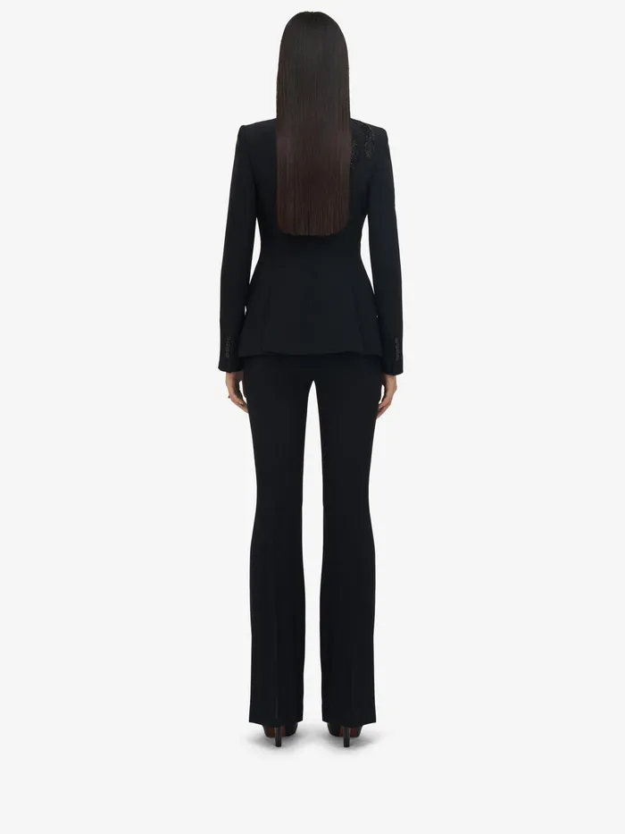 Women Jackets Alexander McQueen Feather Embroidery Peak Shoulder Jacket Black