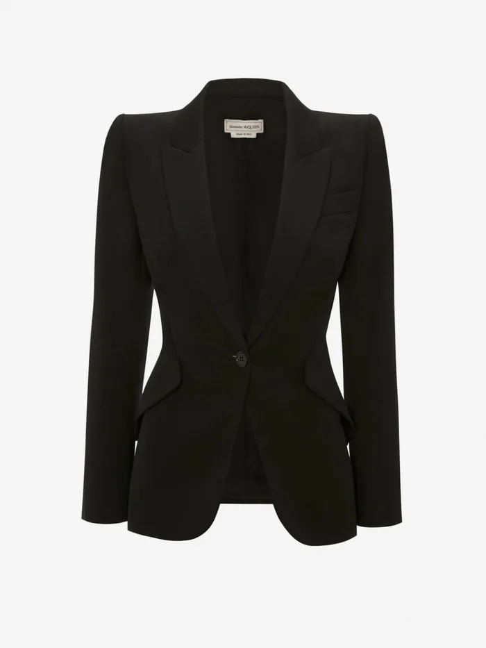 Women Jackets Alexander McQueen Peak Shoulder Leaf Crepe Jacket Black