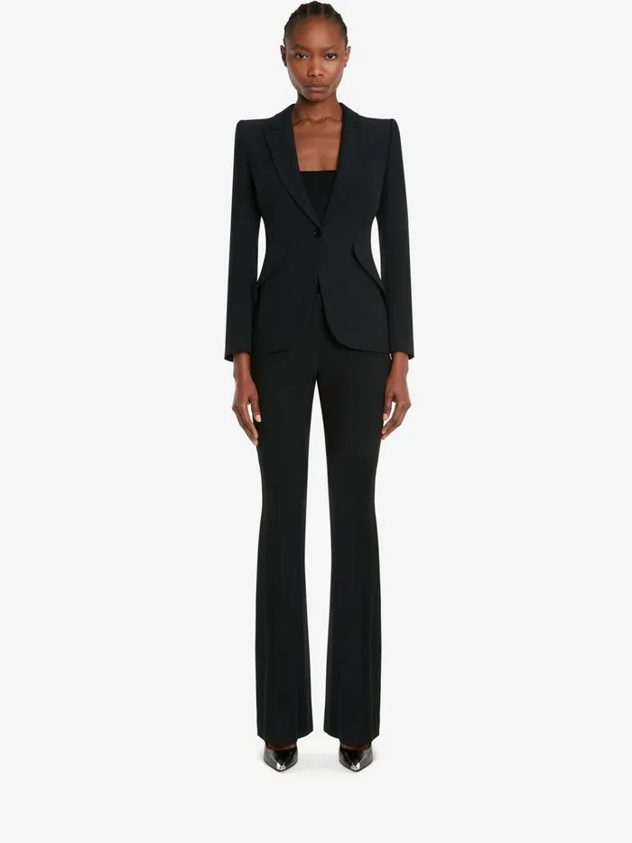 Women Jackets Alexander McQueen Peak Shoulder Leaf Crepe Jacket Black