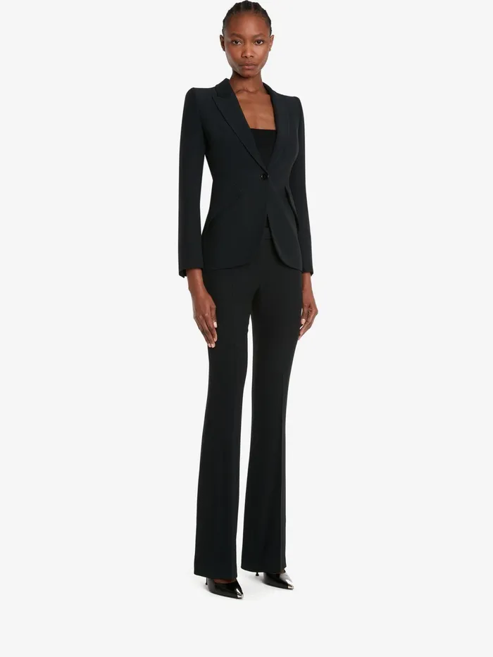 Women Jackets Alexander McQueen Peak Shoulder Leaf Crepe Jacket Black