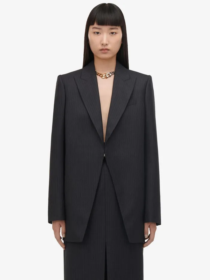 Women Jackets Alexander McQueen Pinstripe Cutaway Jacket Grey