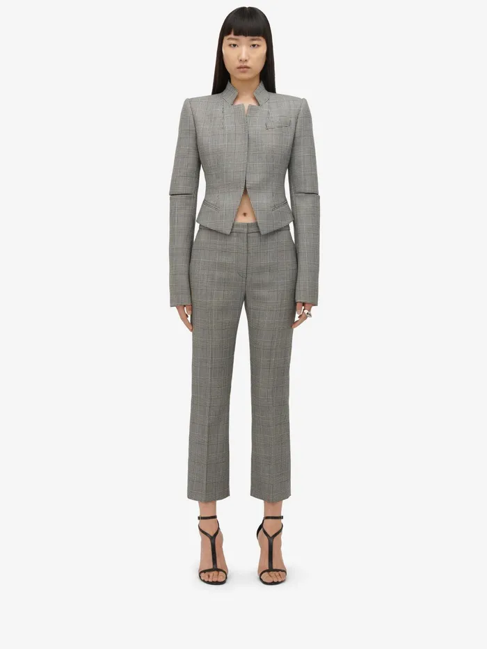 Women Jackets Alexander McQueen Prince Of Wales Slashed Fitted Jacket Blackivory
