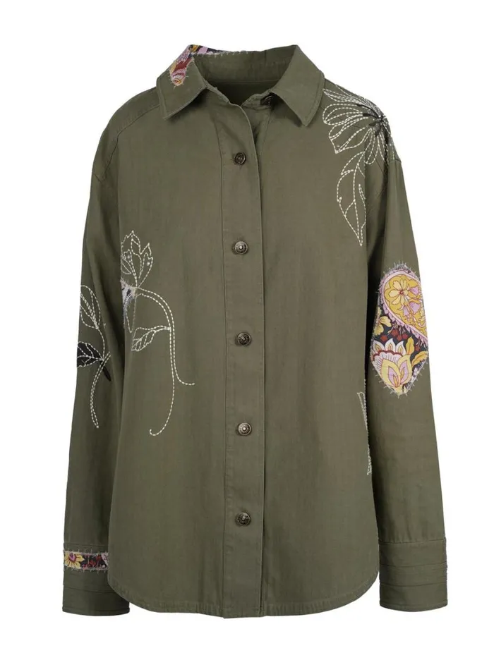 Women Jackets Blazers and Kimonos Jessica Simpson Embellished Shacket In Bronze Green